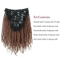 Sassina Virgin Brazilian Human Hair Afro Curly Clip In Extensions Real Thick Ombre Color Natural Black Fading To Ginger 120 Gram