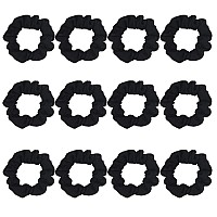 Pack Of 12 Cotton Hair Scrunchies Single Jersey Solid Color Ponytail Holders Hair Ties For Girl Black