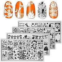 Whaline 4 Pieces Halloween Nail Art Plates Image Stamp Templates Stamping Kit Diy Print Manicure Salon Design