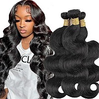 Human Hair Body Wave Bundles Brazilian Virgin Body Wave 3 Bundles 14 16 18Inch 300G Natural Black 100 Unprocessed Virgin Brazil