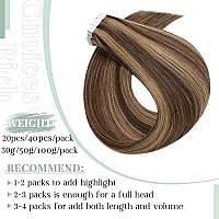 Tape In Hair Extensions Real Human Hair 20Pcs 50G 100 Remy Hair Extensions Of Balayage Medium Brown Highlighted Dark Blonde Sea