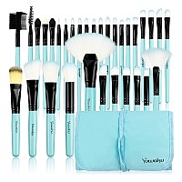 Makeup Brushes Set 32Pcs Blue Premium Cosmetic Make Up Brushes Foundation Blending Blush Concealer Shader Eyeshadow Eyeliner Co