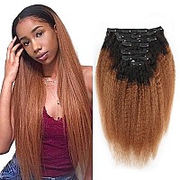 Sassina Ombre Hair Extensions Clip In Human Hair Kinky Straight Style For Black Women Thick Double Wefts Natural Black To 30 Cli