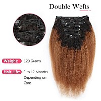 Sassina Ombre Hair Extensions Clip In Human Hair Kinky Straight Style For Black Women Thick Double Wefts Natural Black To 30 Cli