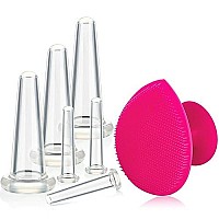 Bbto Silicone Facial Cupping Set Vacuum Massage Cup Kit For Body Face Neck Back And Eye 6 Cups And Exfoliating Brush