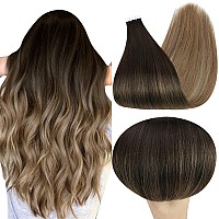 Fshine Tape In Hair Extension Human Hair 12 Inch Adhesive Hair Extensions Color 2 Brown Fading To 6 And 18 Ash Blonde Glue On Ha