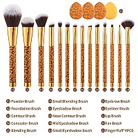 Docolor Makeup Brushes 14Pcs Leopard Makeup Brush Set With 4Pcs Makeup Puffs Premium Synthetic Powder Foundation Contour Blush C