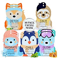 Spalife Snow Buddies Facial Mask 10 Pack Hydrating Character Sheet Masks For Women Moisturizing Skincare Variety Set For Glow