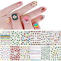 Nail Stickers For Women And Little Girls 12 Sheets 3D Selfadhesive Diy Nail Art Decoration Set Including Flowers Leaves Anima