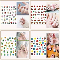 Nail Stickers For Women And Little Girls 12 Sheets 3D Selfadhesive Diy Nail Art Decoration Set Including Flowers Leaves Anima