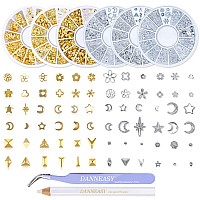 Danneasy 3D Nail Charms Metal Nail Art Studs Gold Nail Jewels Silver Hollow Star Moon Shell Flower Manicure Decoration Salon Wit