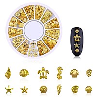 Danneasy Gold Nail Studs Metal Nail Charms 3D Nail Art Charms Manicure Decoration Kit Star Moon Shell Cross Flower Nail Jewels W