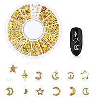 Danneasy Gold Nail Studs Metal Nail Charms 3D Nail Art Charms Manicure Decoration Kit Star Moon Shell Cross Flower Nail Jewels W