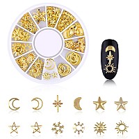 Danneasy Gold Nail Studs Metal Nail Charms 3D Nail Art Charms Manicure Decoration Kit Star Moon Shell Cross Flower Nail Jewels W