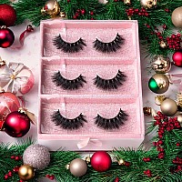 Arimika 3 Packs Fluffy Long Thick Dramatic Look Handmade Reusable 3D Mink False Eyelashes D008