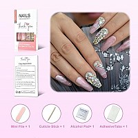 Coolnail Bling Jewelry Ballerina Coffin Press On False Fake Nails 3D Marble Pink Glossy Extra Long Salon Party Wear Full Cover N