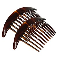 Parcelona French Tapered Edge Tortoise Shell Brown Large 5 Celluloid 11 Teeth Set Of 2 Side Hair Combs For Women And Girls