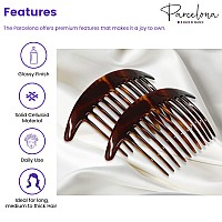 Parcelona French Tapered Edge Tortoise Shell Brown Large 5 Celluloid 11 Teeth Set Of 2 Side Hair Combs For Women And Girls