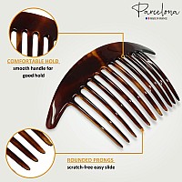 Parcelona French Tapered Edge Tortoise Shell Brown Large 5 Celluloid 11 Teeth Set Of 2 Side Hair Combs For Women And Girls