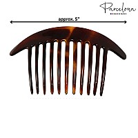 Parcelona French Tapered Edge Tortoise Shell Brown Large 5 Celluloid 11 Teeth Set Of 2 Side Hair Combs For Women And Girls