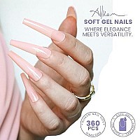 Allkem 360 Pcs Soft Gel Pink Tone Extra Long Ballerina Xxl Soft Gel False Press On Nails Full Cover Set