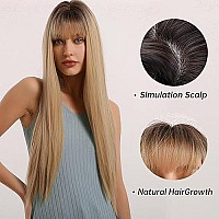 Emmor Ombre Blonde Wig With Bangs For Women Long Straight Natural Synthetic Hair Dark Root Wigs Party Cosplay Daily Use 28