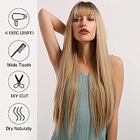 Emmor Ombre Blonde Wig With Bangs For Women Long Straight Natural Synthetic Hair Dark Root Wigs Party Cosplay Daily Use 28