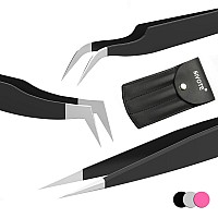 Sivote Lash Tweezers For Eyelash Extensions For Volume Isolation Classic Lashes 3 Pack Black