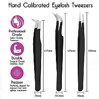 Sivote Lash Tweezers For Eyelash Extensions For Volume Isolation Classic Lashes 3 Pack Black