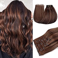 Human Hair Extensions Clip In Blonde Highlighted 70G 7Pcs 20Inch Remy Natural Human Hair Long Real Balayage Clip In Hair Extensi