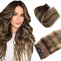 Clip In Hair Extensions Blonde Balayage 70G 7Pcs 20Inch Remy Natural Human Hair Long Real Hair Extensions Clip In Human Hair Omb