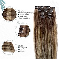 Clip In Hair Extensions Blonde Balayage 70G 7Pcs 20Inch Remy Natural Human Hair Long Real Hair Extensions Clip In Human Hair Omb