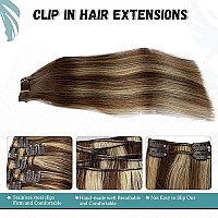 Clip In Hair Extensions Blonde Balayage 70G 7Pcs 20Inch Remy Natural Human Hair Long Real Hair Extensions Clip In Human Hair Omb