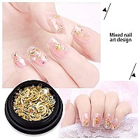 Meilinds 3D Gold Nail Studs Gold Nail Rivets Gems Nails Art Decoration Sparkle Rhinestones Hollow Moon Star Shaped Artificial Pe