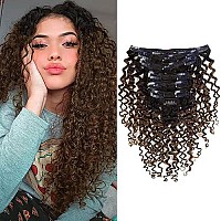 Anrosa Jerry Curly Human Hair Clip In Extensions 3B 3C Ombre Natural Black 1B Fading To Dark Brown 4 Color Curly Hair Extensio