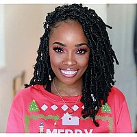 Toyotress Butterfly Locs Crochet Hair 12 Inch 7Pcs Natural Black Pretwisted Distressed Crochet Braids Short Bob Faux Locs Pr