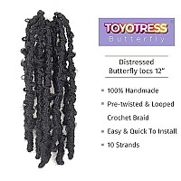 Toyotress Butterfly Locs Crochet Hair 12 Inch 7Pcs Natural Black Pretwisted Distressed Crochet Braids Short Bob Faux Locs Pr