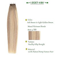 Loxxy Tape In Extensions Human Hair Invisible Skin Weft Tape Ins Natural Hair Extensions Ombre Color Light Golden Brownplatinum