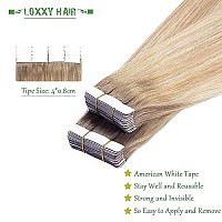 Loxxy Tape In Extensions Human Hair Invisible Skin Weft Tape Ins Natural Hair Extensions Ombre Color Light Golden Brownplatinum