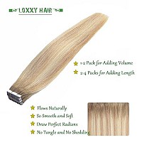 Loxxy Tape In Extensions Human Hair Invisible Skin Weft Tape Ins Natural Hair Extensions Ombre Color Light Golden Brownplatinum