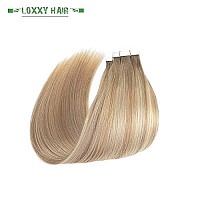 Loxxy Tape In Extensions Human Hair Invisible Skin Weft Tape Ins Natural Hair Extensions Ombre Color Light Golden Brownplatinum