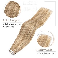 Sego 18 Inch Tape In Hair Extensions Human Hair 100G 40Pcs Straight Balayage 100 Remy Rooted Seamless Skin Weft Invisible Doubl