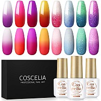 Coscelia Color Changing Gel Nail Polish Set Of 8 Colors Temperature Mood Changing Pink Glitter Long Lasting Soak Off Gel Polish