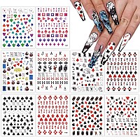 Ebanku 10 Sheets Poker Nail Art Stickers Decals Playing Card Style Nail Stickers Numbers Letter Graphics Nail Accessories For W