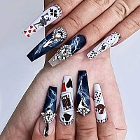 Ebanku 10 Sheets Poker Nail Art Stickers Decals Playing Card Style Nail Stickers Numbers Letter Graphics Nail Accessories For W