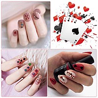 Ebanku 10 Sheets Poker Nail Art Stickers Decals Playing Card Style Nail Stickers Numbers Letter Graphics Nail Accessories For W