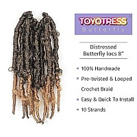 Toyotress Butterfly Locs Crochet Hair 8 Inch 8 Pcs Ombre Blonde Faux Locs Short Bob Pretwisted Distressed Crochet Braids Pre