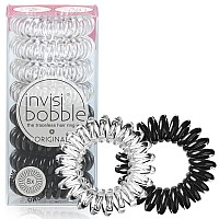 Invisibobble Original Traceless Spiral Hair Ties Pack Of 8 Crystal Clear And True Black Strong Elastic Grip Coil Accessories