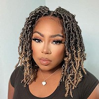 Toyotress Butterfly Locs Crochet Hair 12 Inch 7Pcs Ombre Blonde Pretwisted Distressed Crochet Braids Short Bob Faux Locs Pre