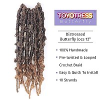 Toyotress Butterfly Locs Crochet Hair 12 Inch 7Pcs Ombre Blonde Pretwisted Distressed Crochet Braids Short Bob Faux Locs Pre